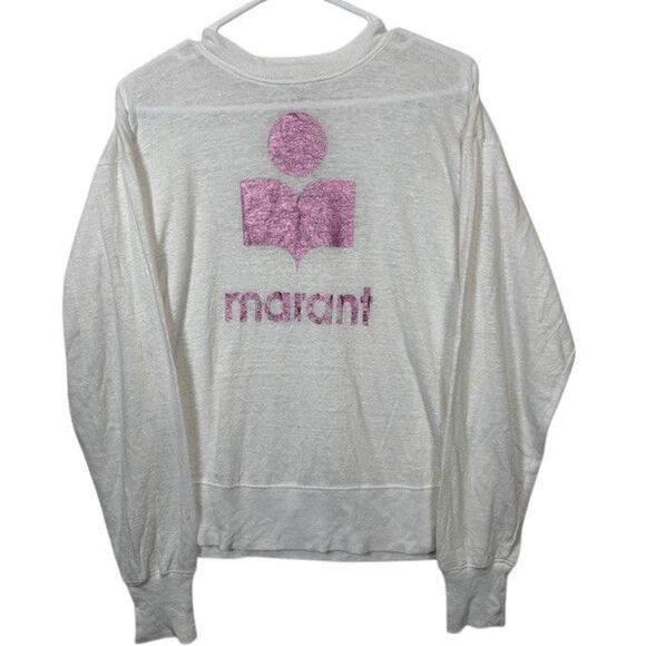 Isabel Marant Étoile Klowia linen sweatshirt White Slub w/Pink Logo Size Small - Picture 2 of 12